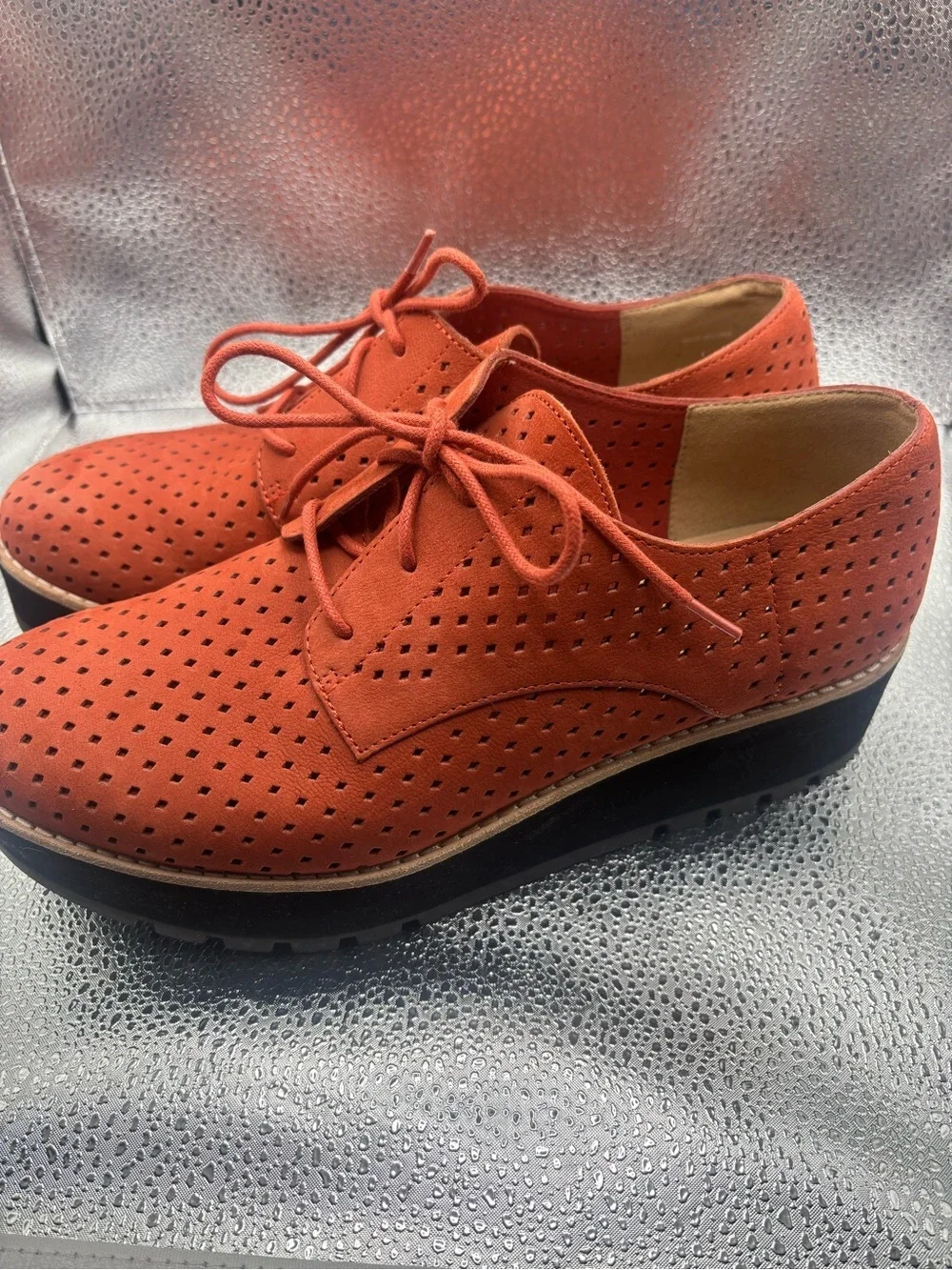 EILEEN FISHER Ergo Wedge Derby Oxford Womens Size 8.5 Burnt Orange Platform Shoe